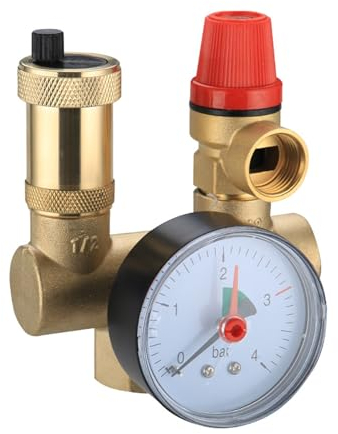 Sicherheitsgruppe Warmwasserspeicher 1 Zoll Gewindeanschluss und Einem 3/4 Zoll 6 Bar mit Rückschlagventil Entlüftungsventil Manometer Zentralheizung Fußbodenheizung