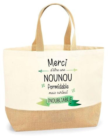 Planetee Sac Nounou Inoubliable | Cabas de Plage Courses Coton et Toile de Jute Idée Cadeau Femme