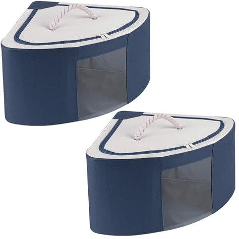 2 Stück Dreieckige Aufbewahrungstasche aus Oxford-Stoff für Platzsparende Aufbewahrung, Perfekter Eck-Organizer, Faltbare Aufbewahrungsbox mit Deckel für Badezimmer, Kommode,(38×23cm/Marineblau)