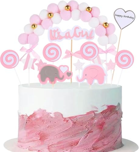 Catelves It's a Girl Cake Topper Rosa - Tortendeko für Babyparty, Baby Shower, Gender Reveal Party - Deko für Baby Mädchen
