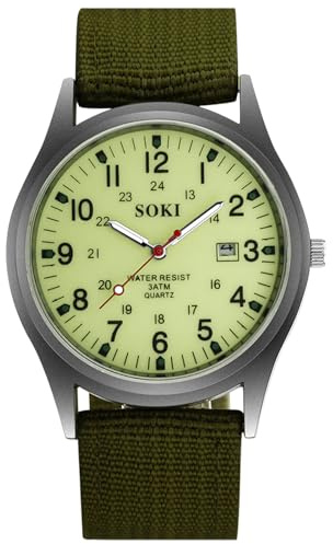 OIDEA Herren Armbanduhr Militär Nylon: 24H Analog Quarz Vintage Herrenuhr Datum mit vollständigem beleuchteten Zifferblatt Leuchtzeiger Uhr Geschenk für Männer