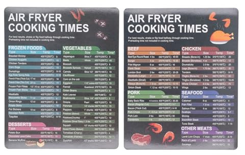 2Pcs Air Fryer Magnetic Cheat Sheets, Air Fryer Cooking Times Chart Easy to Read Magnet Quick Reference Guide for Cooking Fryer Accessories Cookbook for Kitchen