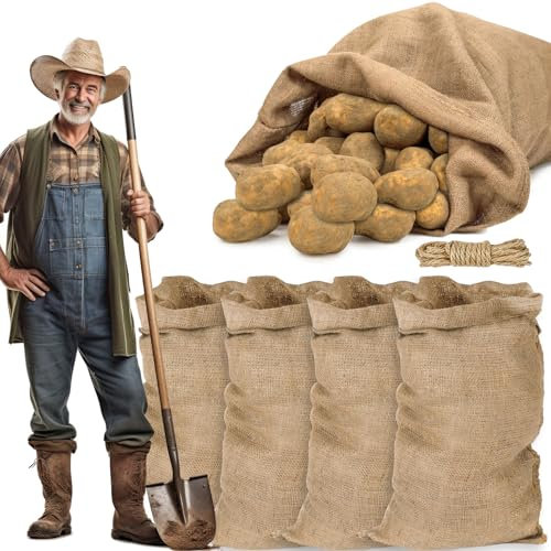 Vleuexe Jutesäcke Set 105 x 60 cm Jutesack Universal,50 kg Traglast jutesack pflanzen Kartoffelsäcke aus 100% Jute,jute sack,Strapazierfähig (5, Einheitsgröße)