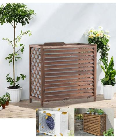 AutmDizyne Support De Fleur Climatiseur en Bois Extérieur Marron Couverture Anticorrosion Cache Exterieur Porte Plante pour La Décoration 85 100 110 120cm Ventilation Protection Solaire pour Jardin