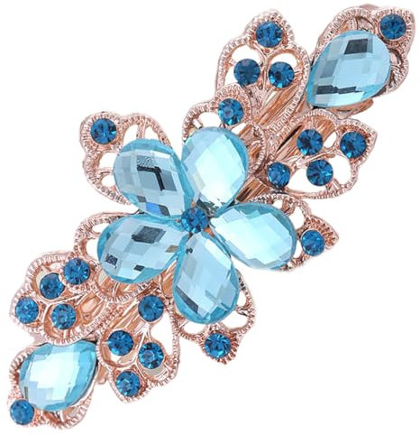 Pince à cheveux diamant cristal fleur bleu lac, Pince À Cheveux pour Femmes Accessoires De Cheveux Cadeau, Barettes Cheveux Femme, Pinces à Cheveux Tressées en Pierre de Cristal Etincelante