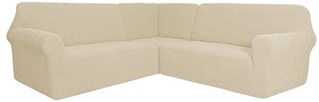 SXZAGZR Couch Bezug, Ecksofa überzug, L-Form Sofahusse, 3 Stücke Sofabezug Ecksofa, Sofa Cover, Rutschfester Couch überzug, Sofahusse Schutz Für Wohnzimmer (Beige,7 Sitzer)