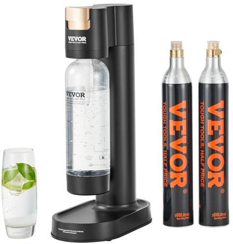 VEVOR Macchina per Acqua Gassante, Kit Acqua Soda con Bottiglia in PET da 1 L, Macchina per Gassatura Domestica, Bombola senza Gas CO2, Compatibile con e Bombole di CO2 Avvitata da 60 Litri Nera