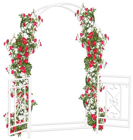 Stahl-Gartenlaube für Kletterpflanzen, Outdoor, Innenbereich, Terrasse, Hochzeit, 110 x 50 x 210 cm, stabiles Rosenspalier, wetterbeständig, Gartenbogen für Rosen (Creme)