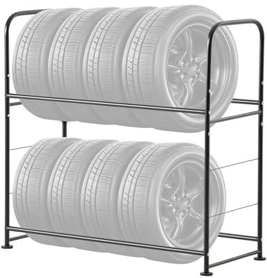 VEVOR Reifenlagerregal Reifenständer mit 2 Ablagen für bis zu 8 Standardreifen, Q195 Hochleistungs-Reifenhalterträger aus Stahl mit Einstellbarer Höhe und Schutzabdeckung, Tragkraft 180 kg