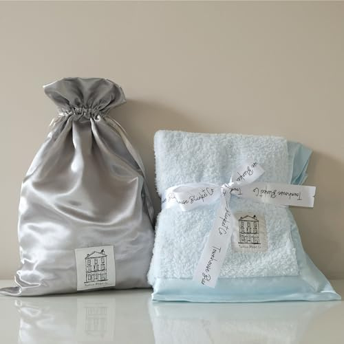 Townhouse Blanket Co - Baby Blanket - Fine Chenille Soft Blanket with Satin Trim in Satin Gift Bag - Pram Blanket - Newborn Baby Essentials & Baby Gifts - 74cm x 89cm (29x35) (Blue)
