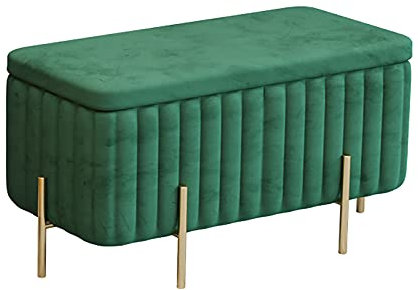Luxuriöse, grüne Samt-Ottoman-Bank mit Metallfüßen, moderne gepolsterte Fußstütze für Schlafzimmer, weiches Ende des Bettes, Stauraum und Schminkhocker, 80 x 45 x 42 cm