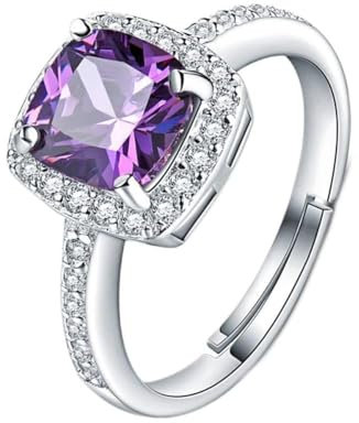 WACEH Jewelry Schmuckring Amethyst Damen-Ringe mit natürlichem Edelstein, Verlobungsring, feiner Schmuck Necklaces Earrings