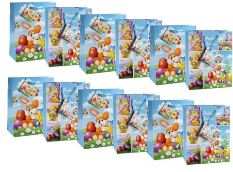 Laro Mini Geschenktüten 10-100 Stk - Kleine Verpackung, große Freude, Anzahl:12, Muster Tüten:Ostern Hase Cute