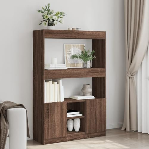 THOYTOUI Highboard, Schaukästen Hängendes Regal Mehrzweck Schränke Möbel Verwendbar für Korridor Schlafzimmer Wohnbereich Arbeitszimmer Braun Eichen Optik 92x33x140 cm Holzwerkstoff