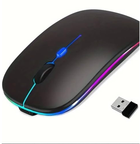 Ratón inalámbrico Recargable con Bluetooth, Dispositivo de 2,4 GHz, USB, RGB, 1600DPI, para Ordenador, portátil, Tableta, PC, MacBook, Gaming Retro Iluminado