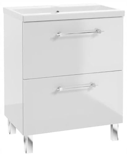 .Deftrans - Waschbeckenunterschrank 80 cm stehend – Waschbecken mit unterschrank Weiß Hochglanz – Waschtisch mit Unterschrank und Schubladen – Badezimmermöbel für Moderne Bäder - 80 x 50 x 40 - [cm]