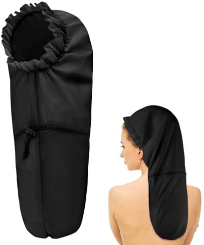 Large Shower Cap for Braids, Extra Long Shower Cap for Women Long Hair & Locs, Waterproof Hair Bonnets for Dreadlocks Drawstring Bath Caps for Women & Men (Black)