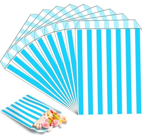 MOMAHUA 100 Stück Hellblau Mini Papiertüten Candy Bar Naschitüten, Klein Kraft Butterbrottüten Bunt, 13x18cm Geschenktüten Tüten Candybar Brotpapiertüten für Halloween, Weihnachten, Hochzeiten