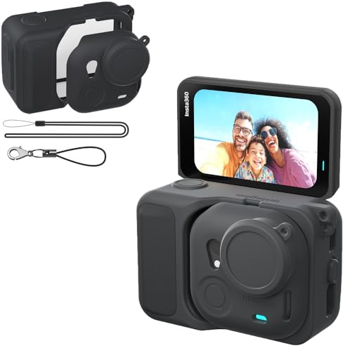 LHPHEIX 5 in 1 Silicone Case for Insta360 Go Ultra,Lens Cap Protective Cover with Lanyard,【Camera Removable】for Magnetic Mount, Compatible with Insta 360 Go Ultra Accessories (Black)