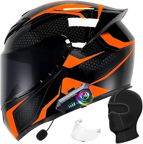Caimcie Bluetooth Full Face Motorcycle Helmet, Integrated Bluetooth Helmet, Motorbike Full Face Flip Up Helmet for Adults Moto Street Bike Racing Helmet ECE/DOT Approved with Sun Visor H,S=55-56cm