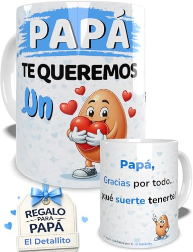 El Detallito & Tú Taza Regalo Papá Divertida Emocional Día del Padre Cumpleaños Navidad Aniversario Hombre Te Queremos Un Huevo Cerámica 350ml Microondas Lavavajillas