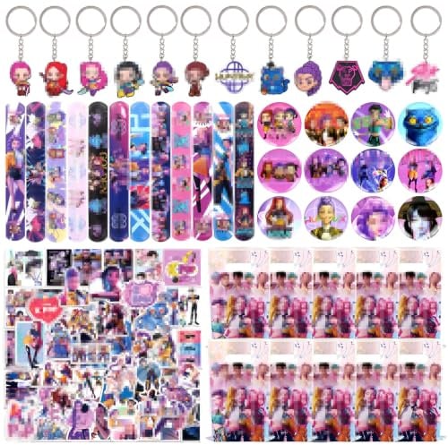 Party Mitgebsel Kindergeburtstag Kpop- 101Pcs Spielzeug Set mit Aufkleber Schlüsselanhänger Geschenktüten Schnapparmband Buttons Anstecker Mitbringsel Geschenk Kinder Party Zubehör Geburtstag Deko