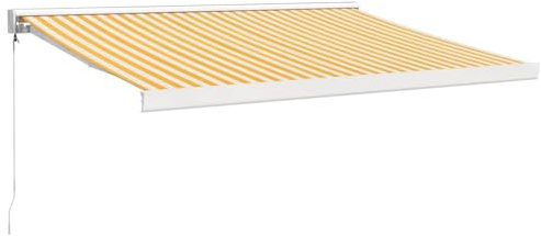 ULUYYUC Tenda da sole retrattile da 3 x 2,5 m, con braccio articolato, colore giallo e bianco, per balcone, giardino, terrazza, ombreggiatura manuale, in alluminio e tessuto di poliestere