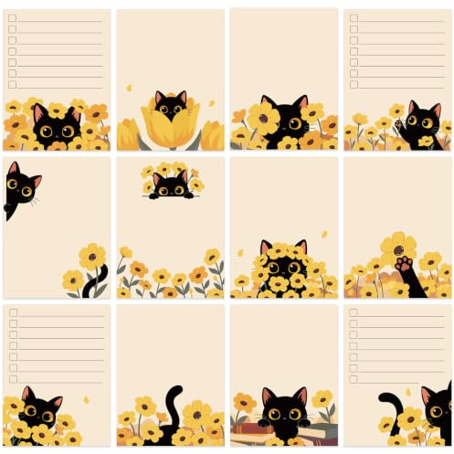 Geyoga Lot de 12 blocs de notes adhésives en forme de chat noir - 10,2 x 7,6 cm - Pour les amoureux des animaux, la rentrée scolaire, fournitures de bureau, fête d'anniversaire