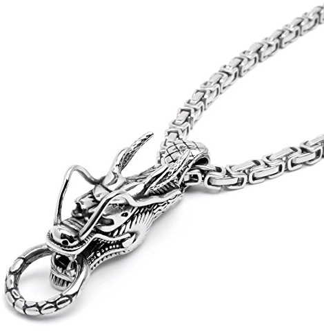 Edelstahl Herren Männer Anhänger Drache groß silber massiv Geschenk + 60cm Königskette Bikerschmuck