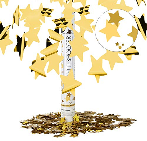 Relaxdays 10021763 Party-Popper 40 cm, 6-8m Effekthöhe, Konfetti-Shooter, Konfetti-Kanone, Sterne/Gold