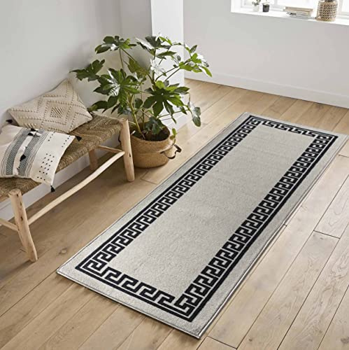 Havana Washable Non-Slip Indoor Runner Mat, Greek Key, Grey, 67x220cm