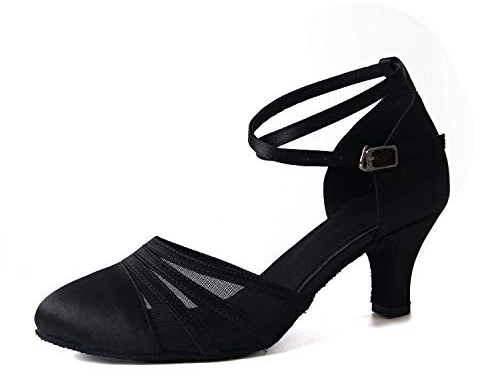 Syrads Chaussures de Danse Latine pour Femmes Chaussures de Danse Tango Valse Fête Sociale Salsa Sandale, Noir-6cm, 39 EU