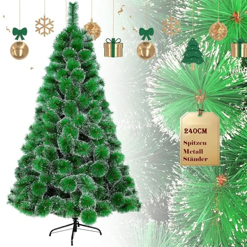 UISEBRT Árbol de Navidad Artificial con Efecto Nevado 240cm - Árbol de decoración con Soporte, Material PVC, Verde (Agujas de Pino Verde con Efecto Nevado, 240cm)