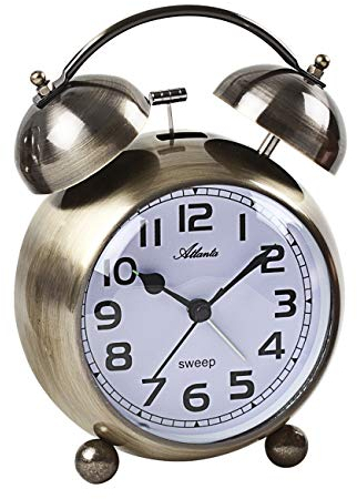 Atlanta Glockenwecker Quarz ohne Ticken lauter Glocken Alarm Licht Retro Gold - 2102-9