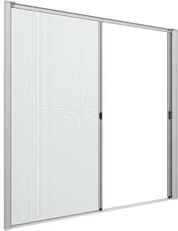 Zanzanet Zanzariera laterale doppia orizzontale su misura porta finestra scorrevole avvolgibile rullo a molla guida calpestabile cassonetto 50mm personalizzabile reti Made in Italy Argento