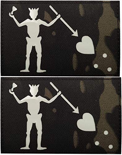 Glow Dark Edward Teach Blackbeard Piratenflaggen-Patch – taktische Militär-Abzeichen dekorative Applikationen – Klettverschluss auf der Rückseite (a)