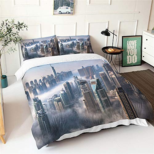 Morbuy Bettbezug Bettwäsche Set,3D Stadtlandschaft Muster Weich Mikrofaser Bettbezug mit Reißverschluss und Kissenbezüge (135x200cm-2pcs,Dubai)