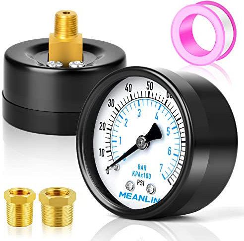 MEANLIN MEASURE 0-100Psi 2 DIAL FACE 1/8NPT Well Pump Pressure Gauge with 1/4NPT and 3/8NPT Adaptor, 3-2-3% Accuracy，Center Back Mount