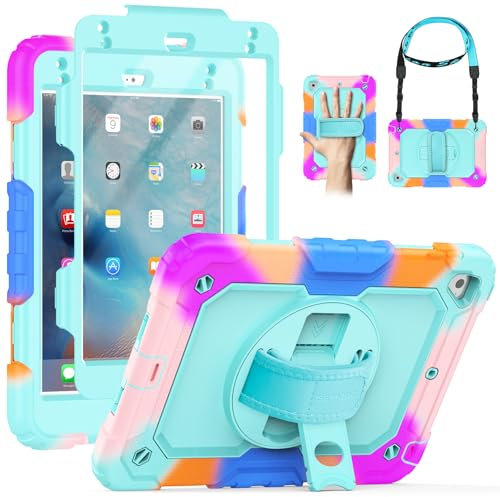 SEYMAC Schutzhülle für iPad mini 5 / Mini 4, 20 cm, robust, stoßfest, Ganzkörper-Schutzhülle mit Displayschutzfolie, drehbarem Ständer, Hand-/Schultergurt für iPad mini 5. / 4. Generation, Camo