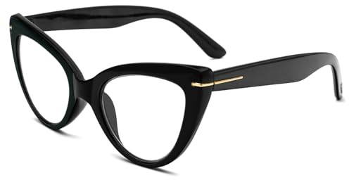 KoKoBin Große Cat Eye Lesebrille Damen Anti-Blaulicht Brille Mode und bequemer Katzenauge Computerleser(Schwarz,+3.0)