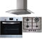 SIA SO114SS 60cm Stainless Steel Digital Electric Single True Fan Oven, SSG601SS 4 Burner Gas Hob with Cast Iron Pan Stands & Curved Glass Cooker Hood