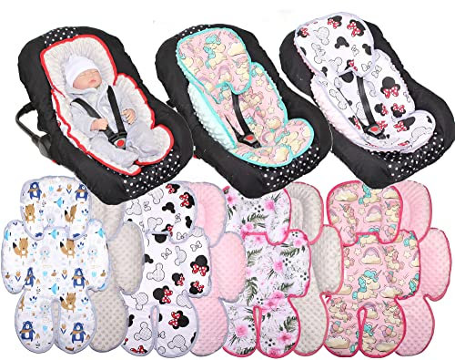 Sitzverkleinerer Minky - Baumwolle Baby Auto Kindersitz Babyschale Einlage Einsatz (Einhorn + Minze)