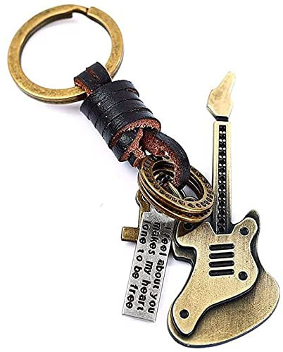 HTian Accessoires de Porte-clés de Guitare, Porte-clés de Guitare Basse en Bronze Vintage, breloque de Sac de Porte-clés de Moto de Voiture (Color : Brown, Size : 3.9 x 1.0 x 2.9 in)