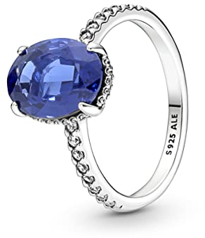 PANDORA Ring Timeless funkelnder Stein silber, blauer Kristall, Zirkonia 190056C01 50