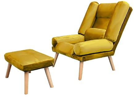 Grekpol Ohrensessel LILA - Sessel mit Hocker - Relaxsessel mit 5-Stufen-Verstellung - Sessel für Wohnzimmer - Lange Fernseh- und Leseabende. Abschalten und genießen! (Solo 257 Gelb)