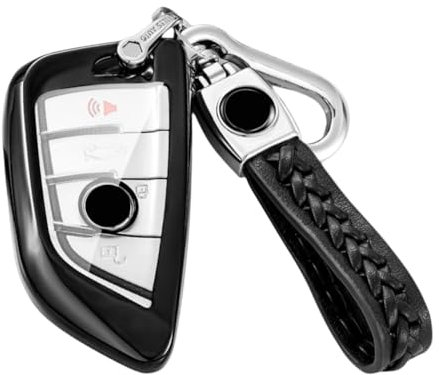 【6 Couleurs】 Z.MYUKI X1 xDrive28i Coque clé avec Porte Clef pour BMW X1 F48 2016-2021 Accessoire Original Protection clé (Noir)