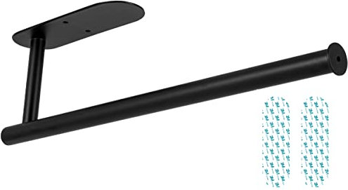 Soporte para Toallas de Papel Debajo del gabinete, Color Negro, Soportes Adhesivos para Toallas de Papel con Acero Inoxidable, Soportes para Toallas de Palo o Tornillo para Armario de Cocina, baño,