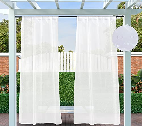 Clothink 2er Set Outdoor Vorhang Wetterfest Mit Stangendurchzug Transparent, Outdoorvorhänge Wasserdicht Outdoor Gardinen Sonnenschutz Sichtschutz für Balkon Pergola Terrasse Veranda (132x215cm, Weiß)