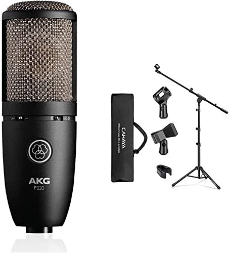 AKG-Microfono a condensatore P220 & CAHAYA Asta a Giraffa per Microfono con 2 Diversi Clip Supporto per Microfono