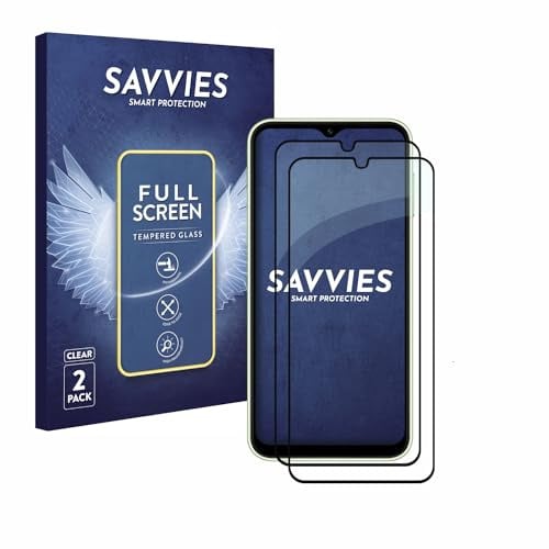 Savvies Full-Cover Schutzglas kompatibel mit Samsung Galaxy A14 4G / 5G (2 Stück) Full Screen Echtglas Panzerfolie, 9H Härte, Schwarz